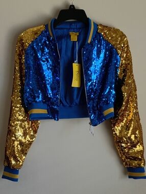 Daisy Blue and Gold Sequin Varsity Jacket